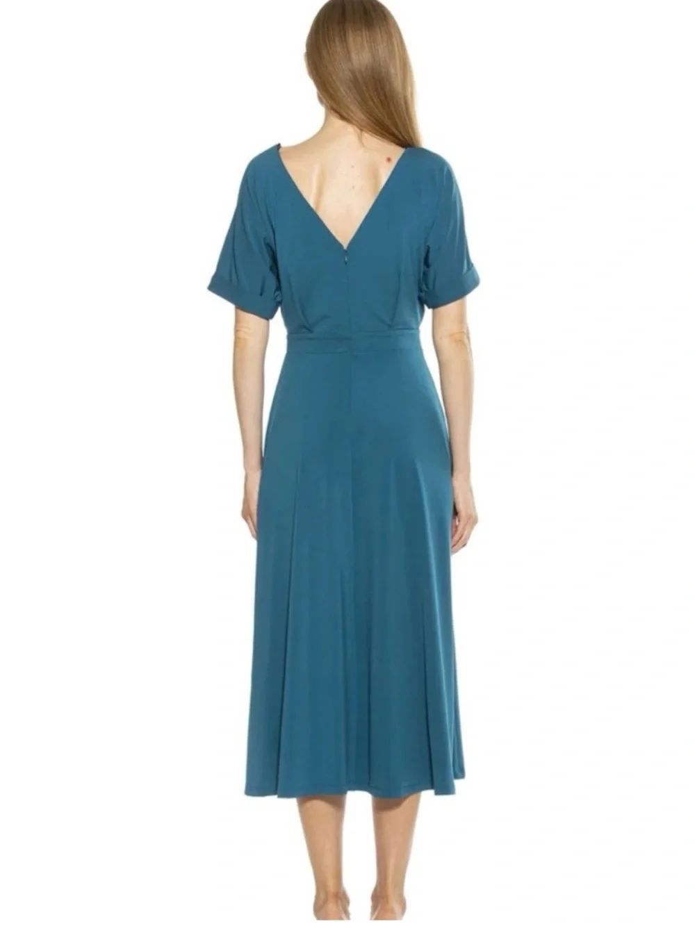 Alexia Admor Lana Midi Dress Turquoise Teal Slit Semi-Formal SZ L NEW - Picture 14 of 15